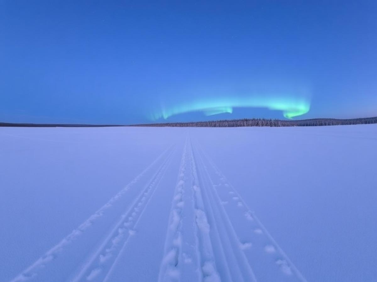 Northern lights glowing over Saariselkä's wilderness